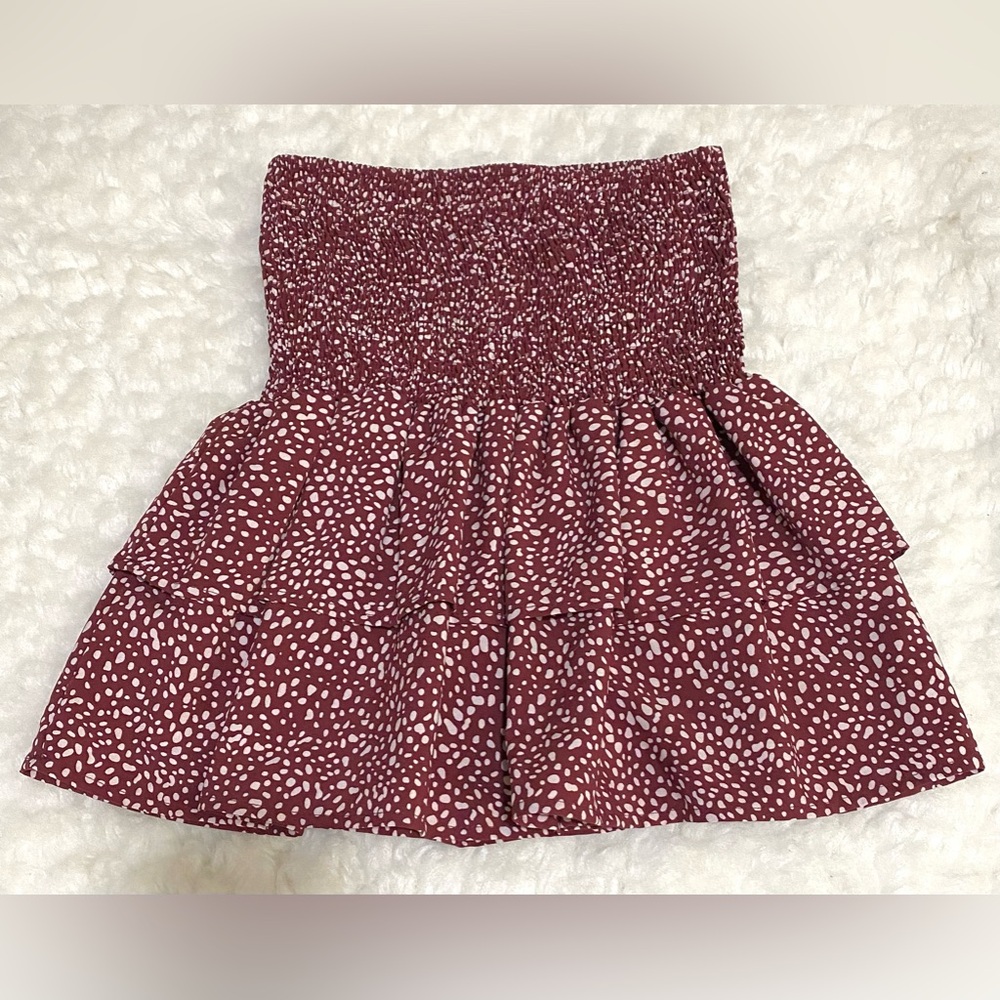 Romwe Womens S Dark Red White Polka Dot Ruffle Skirt Boho Y2K Preppy Feminine - Picture 2 of 10